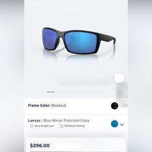 Costa Reefton Black Sunglasses with Blue mirror polarized glass